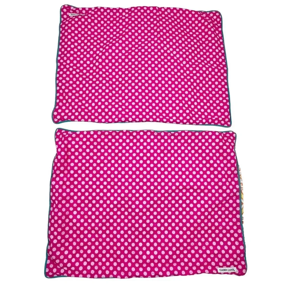 2 Caden Lane Standard Pillow Shams Pink Polka Dot & Ylw Orange Mosaic 100%Cotton